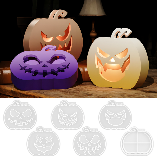5 Halloween Pumpkin Emoji Lamp Molds